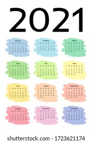 Calendar for 2021 isolated on a white background. Sunday to Monday, business template. Vector illustration