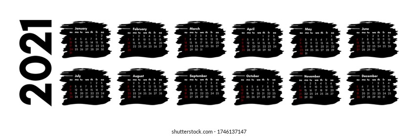 Calendar for 2021 isolated on a white background. Sunday to Monday, business template. Vector illustration