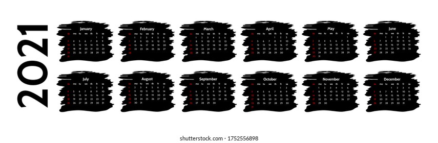 Calendar for 2021 isolated on a white background. Sunday to Monday, business template. Vector illustration