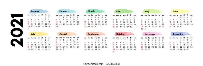 Calendar for 2021 isolated on a white background. Sunday to Monday, business template. Vector illustration