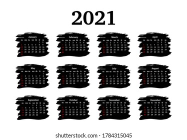 Calendar for 2021 isolated on a white background. Sunday to Monday, business template. Vector illustration