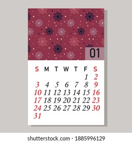 Calendar 2021 January vector design template