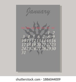 Calendar 2021 January vector design template