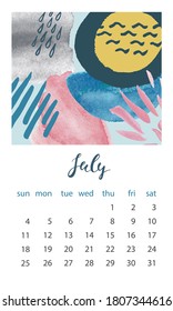 Calendar 2021 July. Abstract modern design. Editable template. Wall calendar planner template.Vector illustration