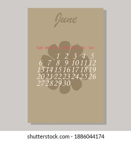 Calendar 2021 June vector design template