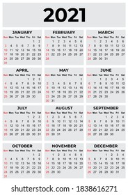 Calendar 2021 light background for simple style.