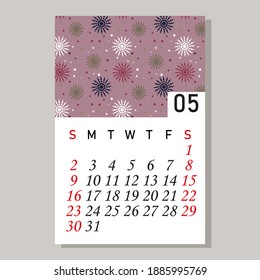 Calendario 2021 Mayo plantilla de diseño de vectores