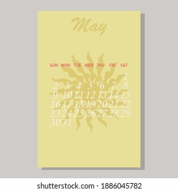Calendar 2021 May vector design template