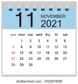 calendar 2021. month of November. calendar planner for printing or downloading.vector illustration.