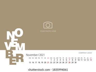 Calendar 2021 New Year 11 month November modern template gold background