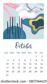 Calendar 2021 October. Abstract modern design. Editable template. Wall calendar planner template.Vector illustration