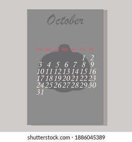 Calendario 2021 Octubre Modelo de diseño de vectores