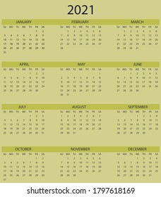 calendar 2021 olive color background