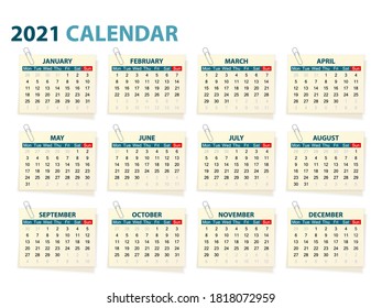 Calendar 2021 on a white background. Vector illustration.