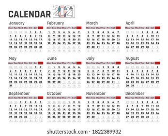 Calendar 2021 on a white background. Vector illustration.