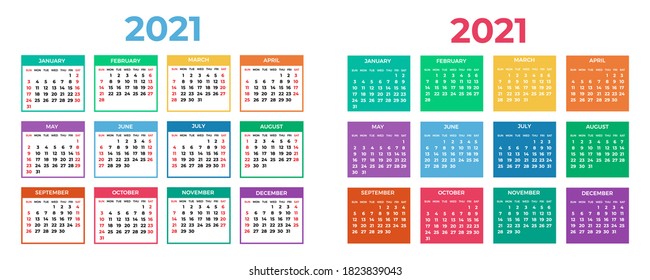 Calendar for 2021 on white background