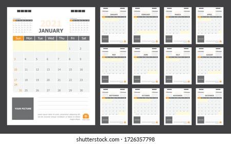 Calendar for 2021 orange background