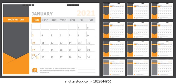 Calendar for 2021 orange background