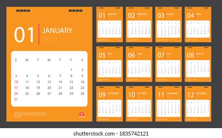 Calendar for 2021 Orange background. Corporate design planner template.