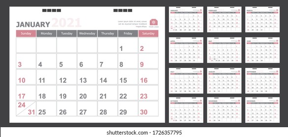 Calendar for 2021 pastel background