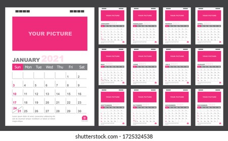 Calendar for 2021 pink background