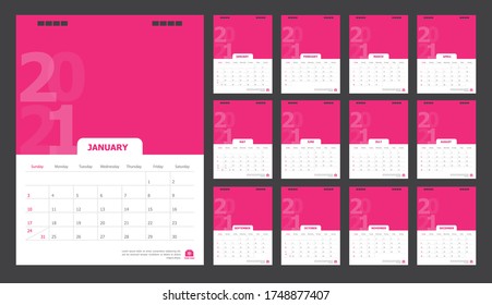 Calendar for 2021 pink background