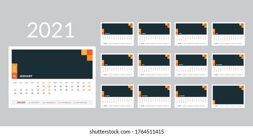 Calendar 2021 Planner Corporate Template Design Set. Week Starts On Monday.template For Annual Calendar 2021.