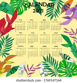 Calendario 2021. Plantilla creativa imprimible. Resumen del arte moderno. Ilustración vectorial