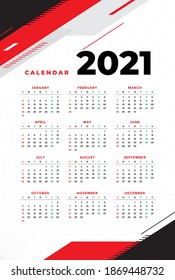 Calendar 2021 Professional design template. Use for printing and more