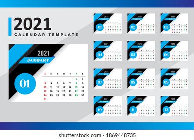 Calendar 2021 Professional design template. Use for printing and more