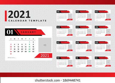 Calendar 2021 Professional design template. Use for printing and more