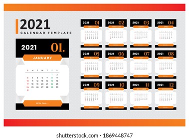 Calendar 2021 Professional design template. Use for printing and more