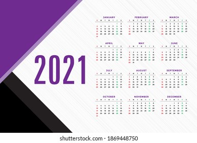 Calendar 2021 Professional design template. Use for printing and more