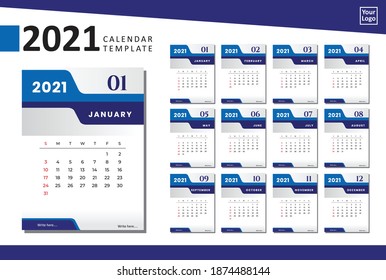 Calendar 2021 Professional design template. Blue Design