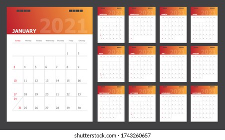 Calendar for 2021 red background