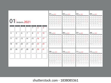 Calendar 2021. The calendar is in Russian. Simple vector illustration.