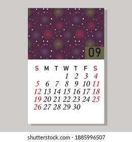 Calendar 2021 September vector design template