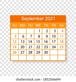 Calendar 2021. September. Week starts on Sunday. Vector illustration