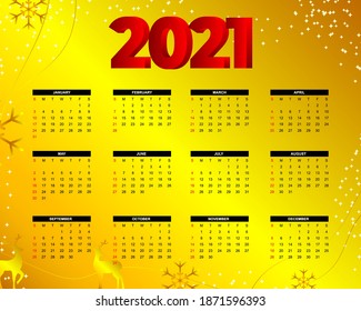 Calendar of 2021, set of 12 months, week start from Sunday, simple concept calendar layout template for website and business, vector illustration.