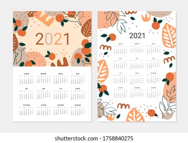 Calendar 2021. Set of 2 Printable creative templates. Abstract modern art.