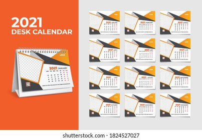 Calendar 2021, Set Desk Calendar template design with Place for Photo and Company Logo. The week 
Saturday on Sunday. Set of 12 Months