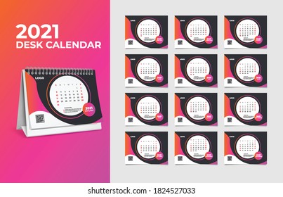 Calendar 2021, Set Desk Calendar template design with Place for Photo and Company Logo. The week 
Saturday on Sunday. Set of 12 Months