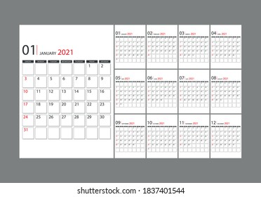 Calendar 2021. Simple vector illustration.