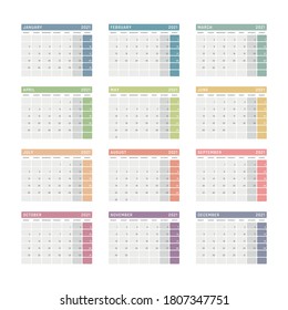 calendario para 2021 comienza lunes, diseño del calendario vectorial 2021 año