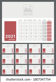 calendario para 2021 comienza lunes, diseño del calendario vectorial 2021 año