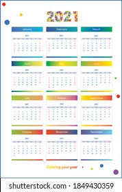 Calendar for 2021 with a structure convenient for people from  USA and Canada