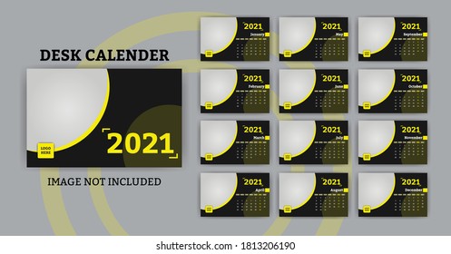 Calendar 2021 template, 12 months yearly calendar, print media, Corporate Calendar, Minimal table and green color, Week Starts Friday