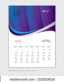 Calendar 2021 template, April 2020 template, Desk Calendar for 2020 year, week start on sunday, planner design, wall calendar, stationery, business printing, vertical vector eps10 