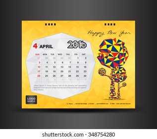 Calendar 2021 template APRIL. Desk Calendar, 2016 Calendar, template design, Calendar Design, printing, polygon tree vector