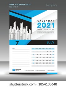 Kalender 2021 Vorlage Blaues Hintergrund-Konzept, Juli-Monat, Desktop-Kalender, Vektordesign, Wall-Kalender